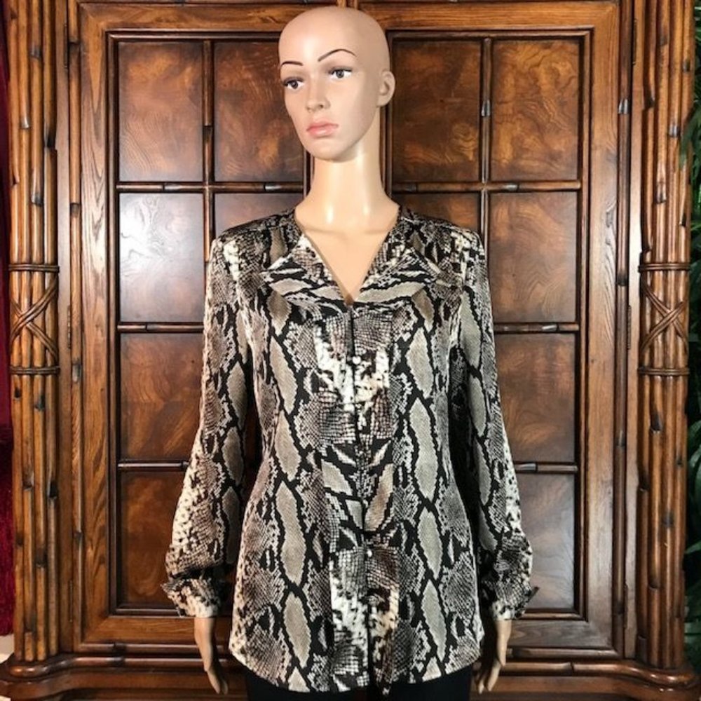 Jones New York Oyster Python Charmeuse Flat Ruffle Blouse